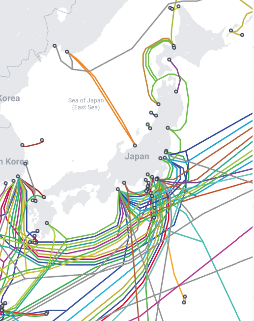 submarine cable map near Japan